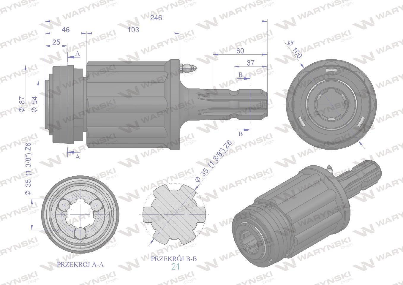 Sprzęgło zewnętrzne zapadkowe wału 1200Nm - 1 3/8 Z6 Waryński WR2515401 - zdjęcie 3