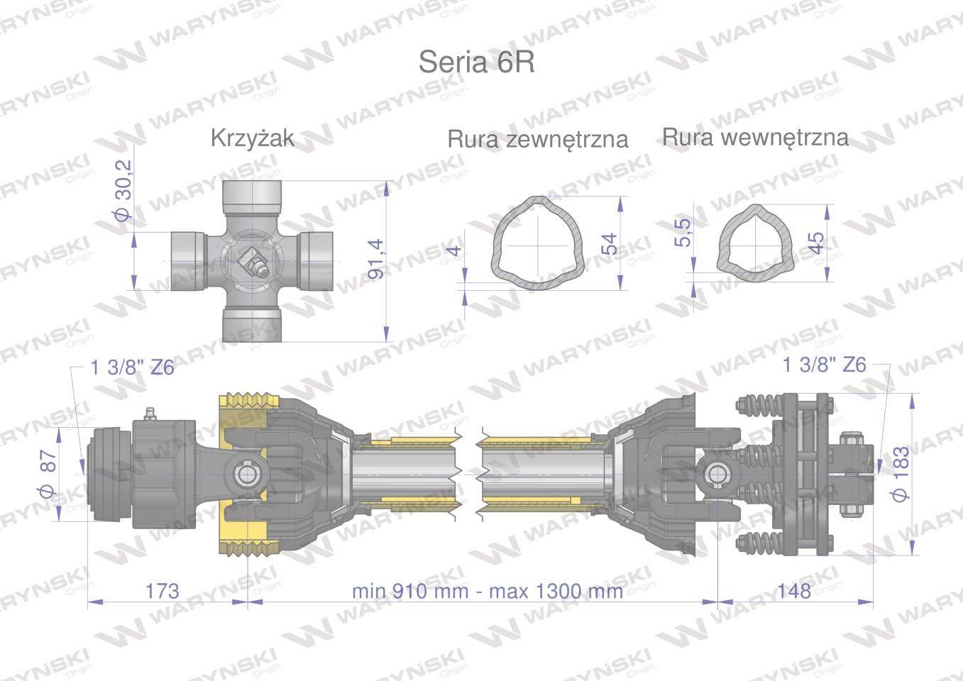 Wał przegubowo-teleskopowy 910-1300mm 830Nm sprzęgło cierne 1200Nm z drugie - zdjęcie 4
