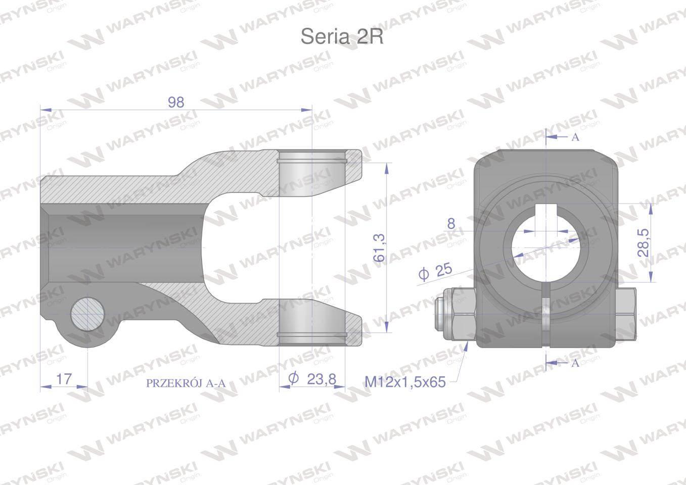Widłak na wpust 8 śr.otw.25mm - 23.8X61.3 Seria 2R Waryński WR2302025 - zdjęcie 2