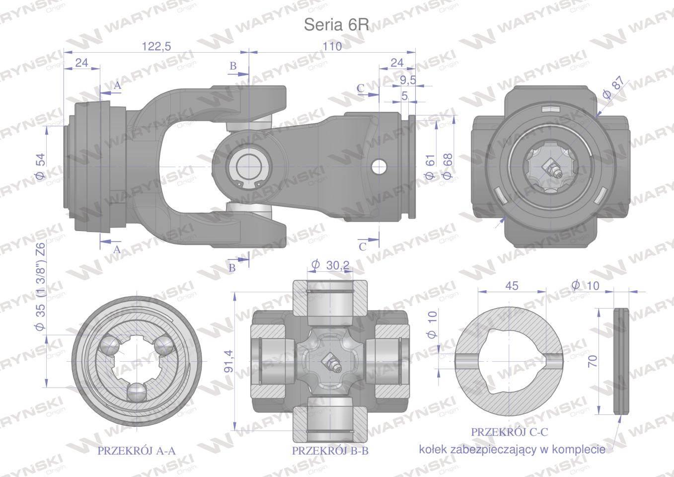 Przegub kompletny z krzyżakiem 30.2X91.4 seria 6 do rury wewnętrznej 45mm W - zdjęcie 3