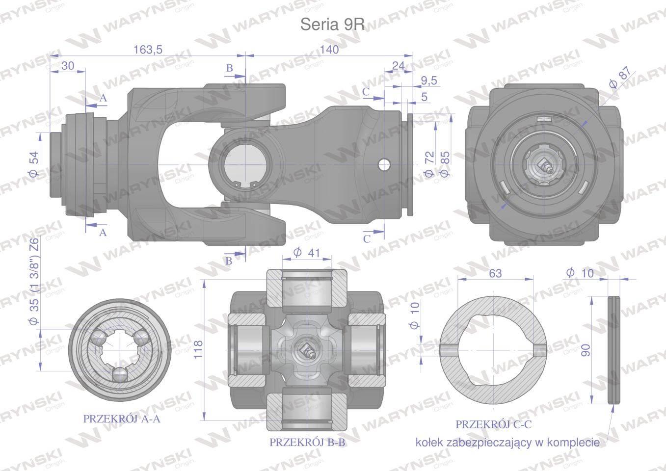 Przegub kompletny z krzyżakiem 41X118 seria 9 do rury zewnętrznej 63mm Wary - zdjęcie 3