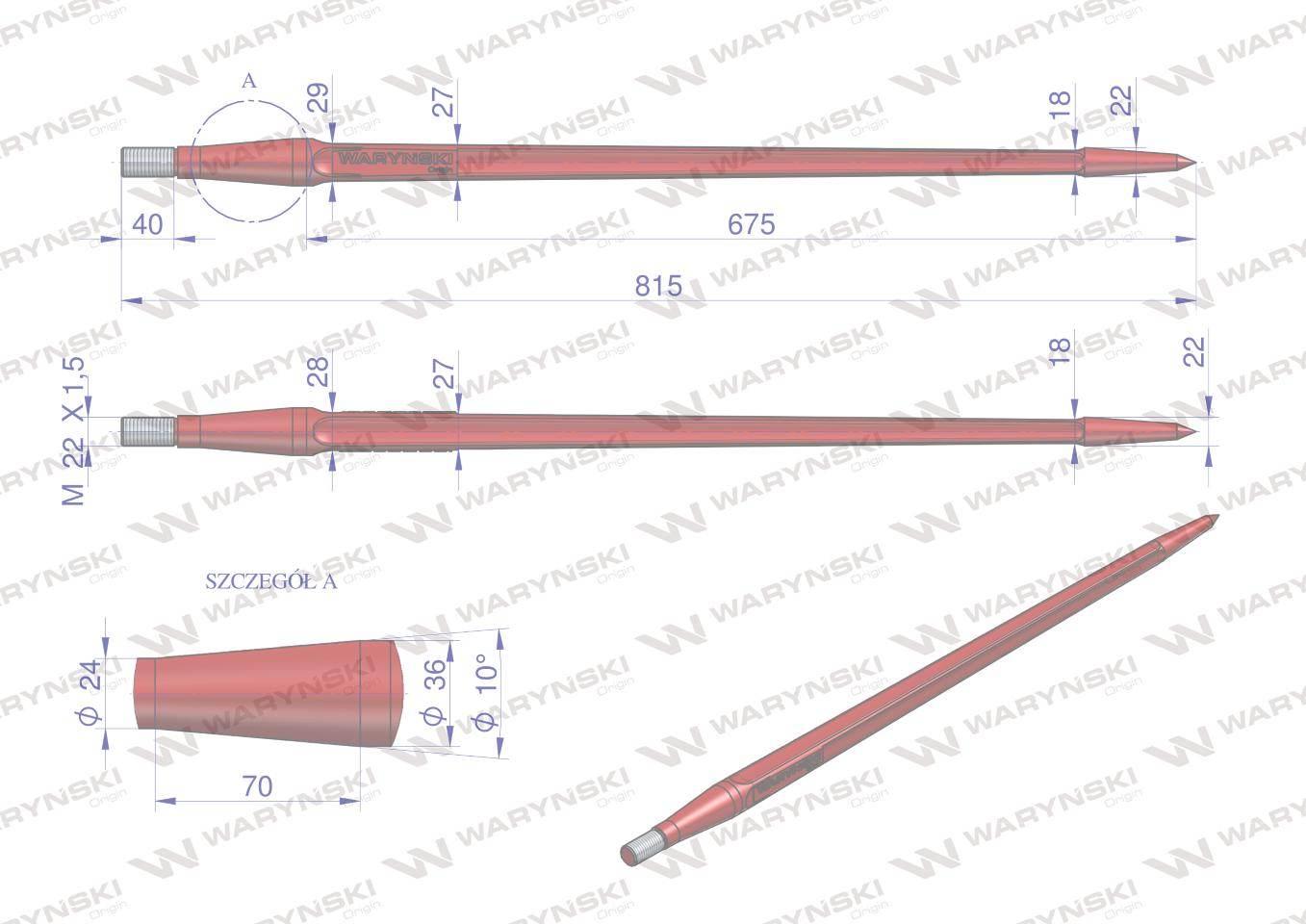 Ząb ładowacza uniwersalny czerwony prosty L- 810 mm zastosowanie 5193-FT1N - zdjęcie 2