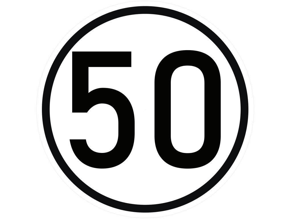 Naklejka laminowana limit prędkości v2 50 km/h- czarna obwódka TAB50V2