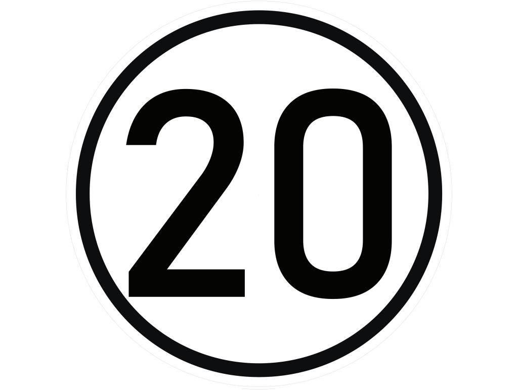 Naklejka laminowana limit prędkości v2 20 km/h- czarna obwódka TAB20V2