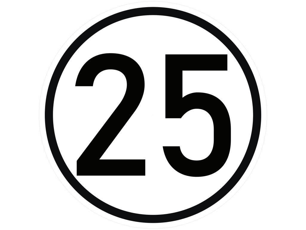 Naklejka laminowana limit prędkości v2 25 km/h- czarna obwódka TAB25V2