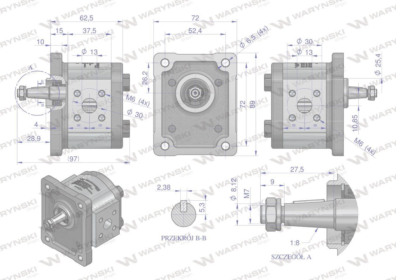 Pompa hydrauliczna zębata 1.5cm3 (grupa 1 - typ europejski) wałek 1:8 (obro - zdjęcie 4