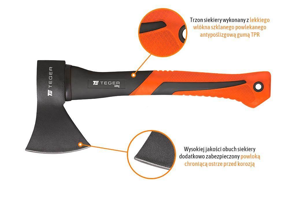 Siekiera uniwersalna z trzonkiem fiberglass 600 g / TEGER T-O-SF-600 - zdjęcie 3