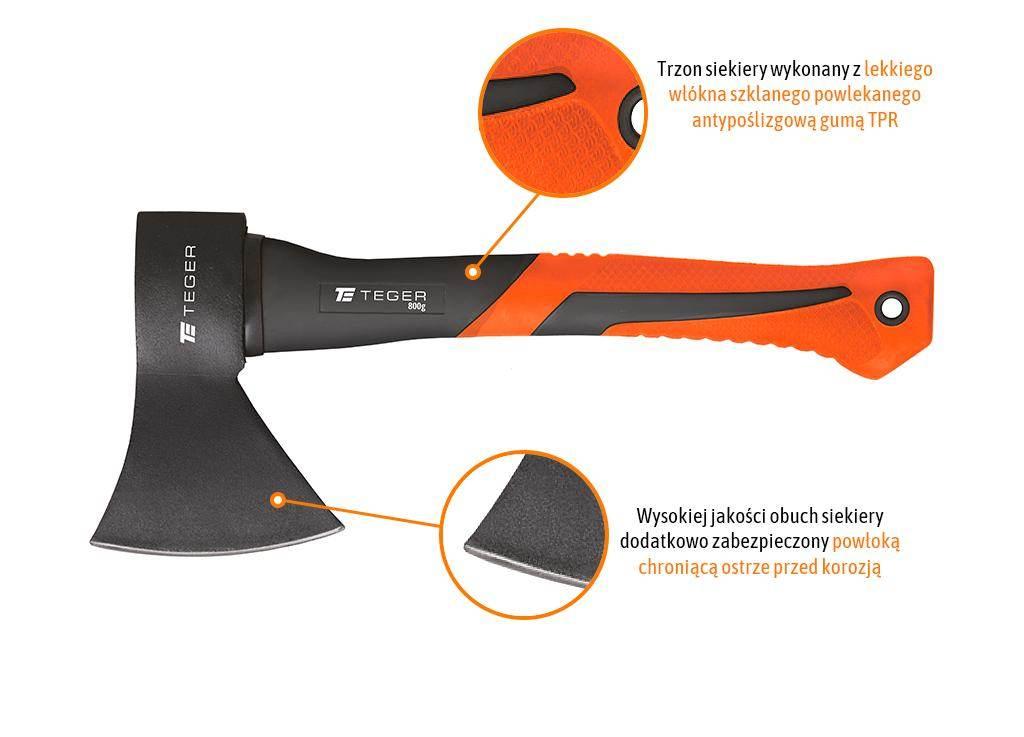 Siekiera uniwersalna z trzonkiem fiberglass 800 g / TEGER T-O-SF-800 - zdjęcie 3