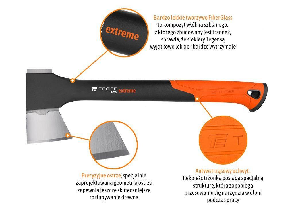 Siekiera uniwersalna z trzonkiem fiberglass 1100g Extreme / TEGER - zdjęcie 3