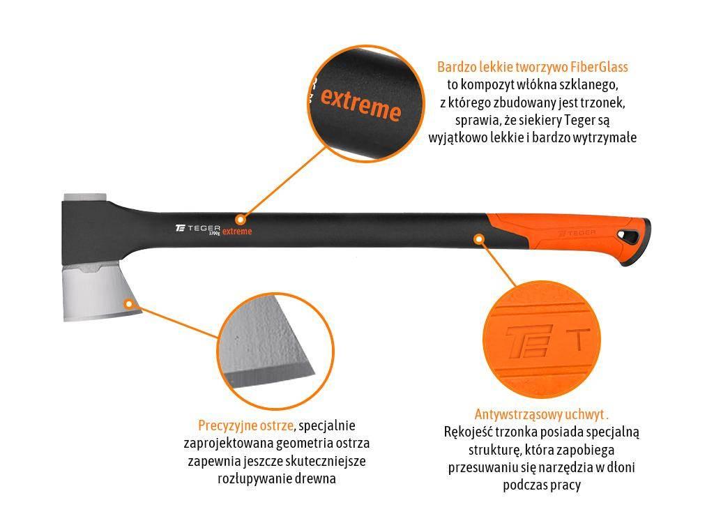 Siekiera uniwersalna z trzonkiem fiberglass 1700g Extreme / TEGER - zdjęcie 3