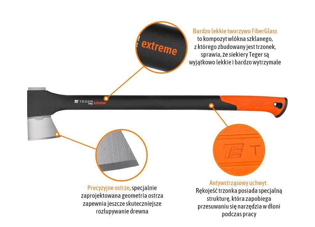 Siekiera uniwersalna z trzonkiem fiberglass 2600g Extreme / TEGER - zdjęcie 3