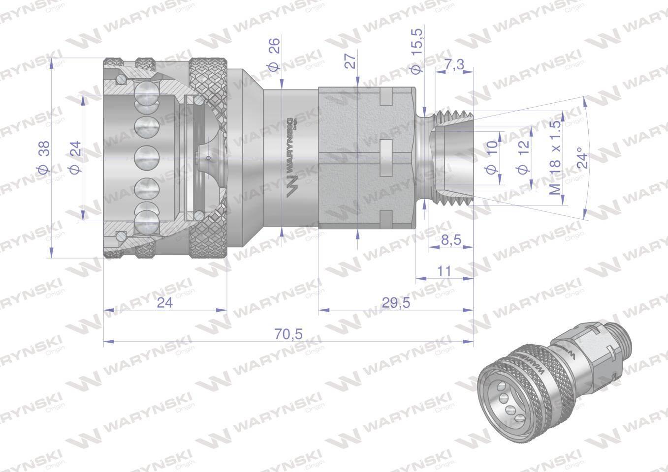 Szybkozłącze hydrauliczne gniazdo z eliminatorem ciśnienia M18x1.5 gwint ze - zdjęcie 3