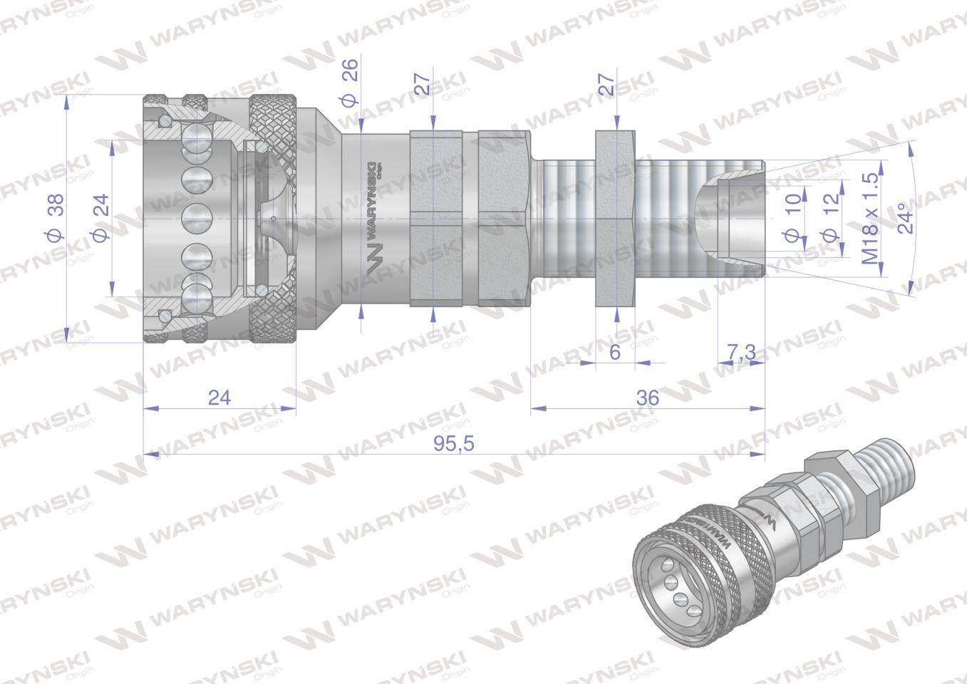 Szybkozłącze hydrauliczne gniazdo z eliminatorem ciśnienia long M18x1.5 gwi - zdjęcie 3
