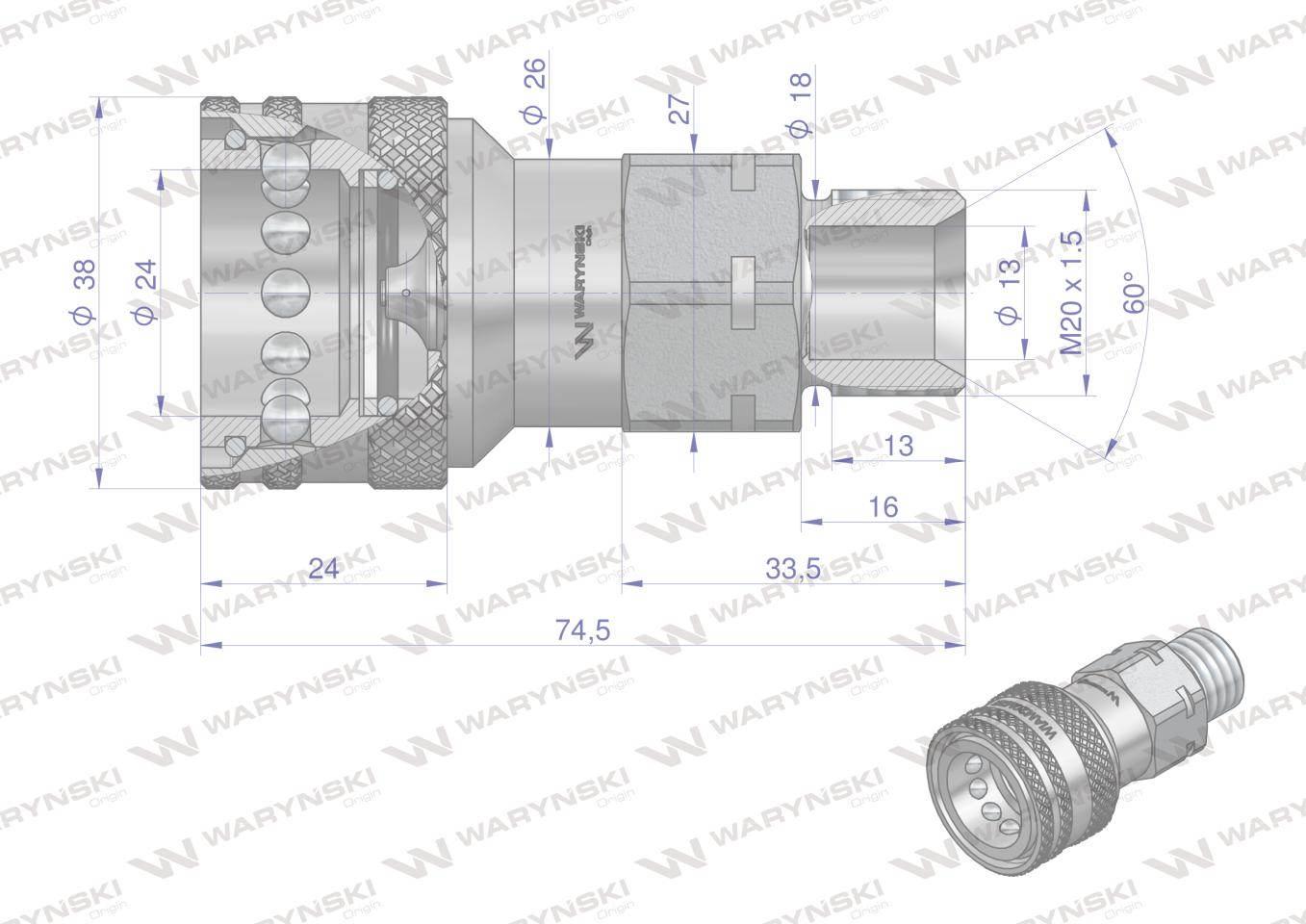 Szybkozłącze hydrauliczne gniazdo z eliminatorem ciśnienia M20x1.5 gwint ze - zdjęcie 3