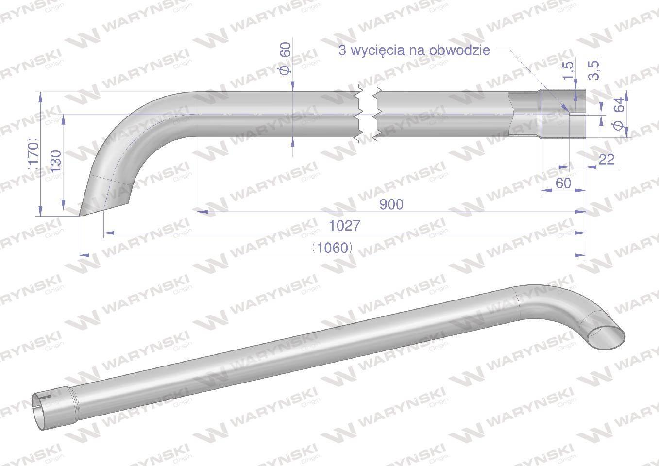 Rura wylotowa do tłumika 3383013M1.3388432M2W inox WARYŃSKI 3383014M7IW - zdjęcie 2