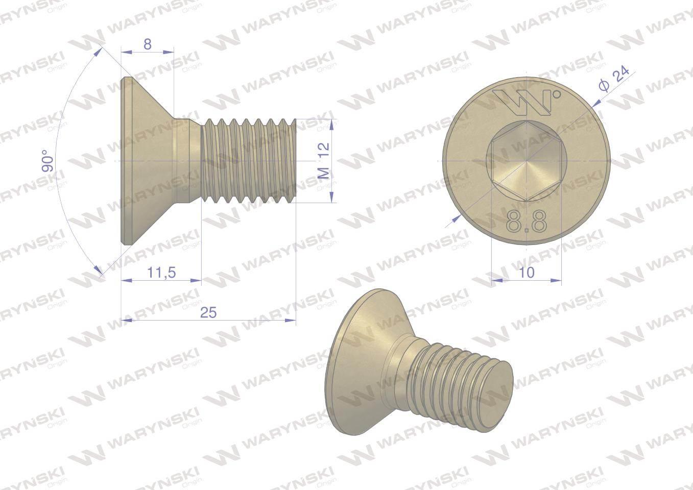 Śruba talerza M12x26 - imbus 10 Kosiarka rotacyjna DIN7991 Waryński W-50360 - zdjęcie 2