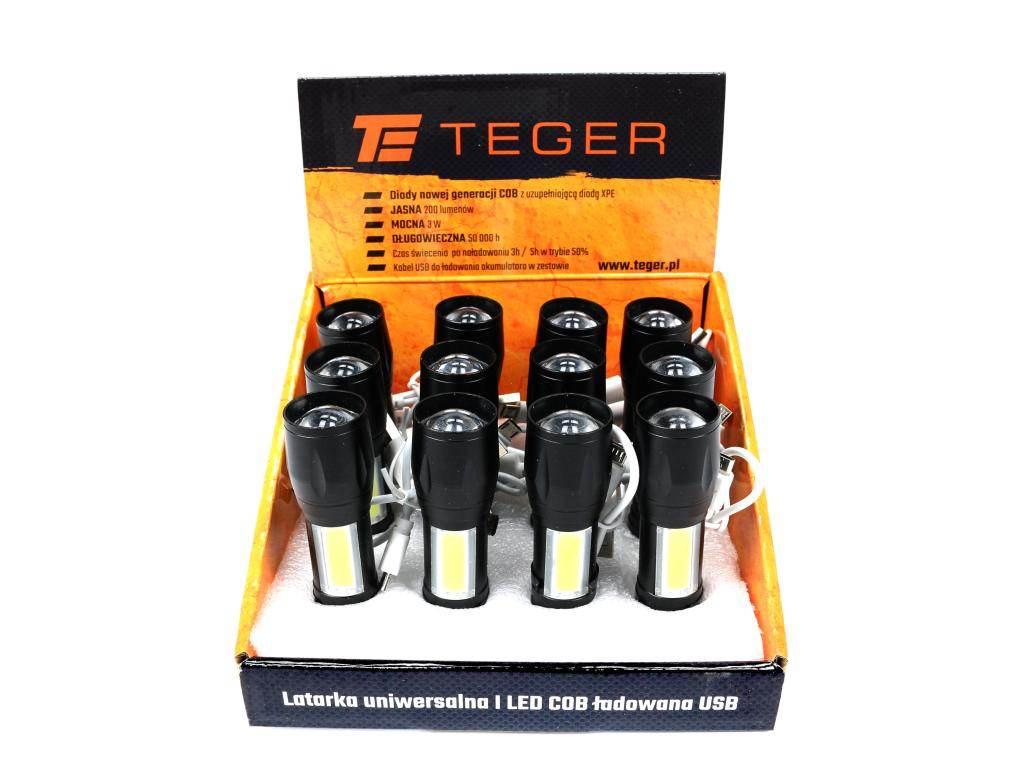 Latarka uniwersalna LED COB 200 lm ładowana USB szt w kartoniku ekspozycyjn