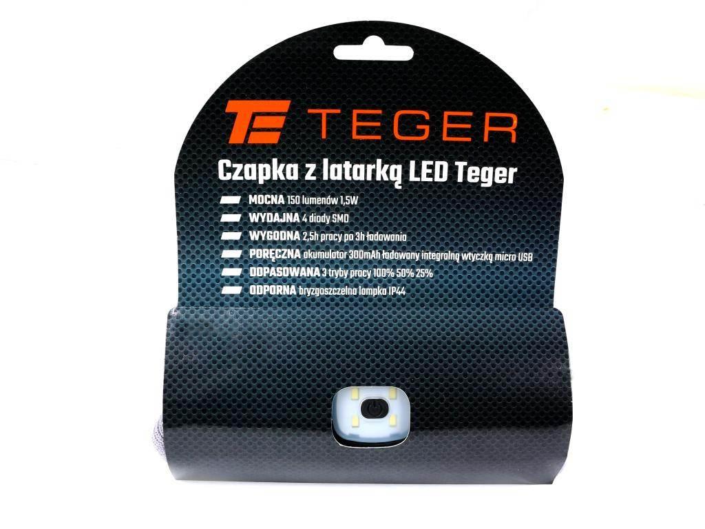 Latarka czołówka czapka LED COB ład USB Teger T-LED-0085 - zdjęcie 2