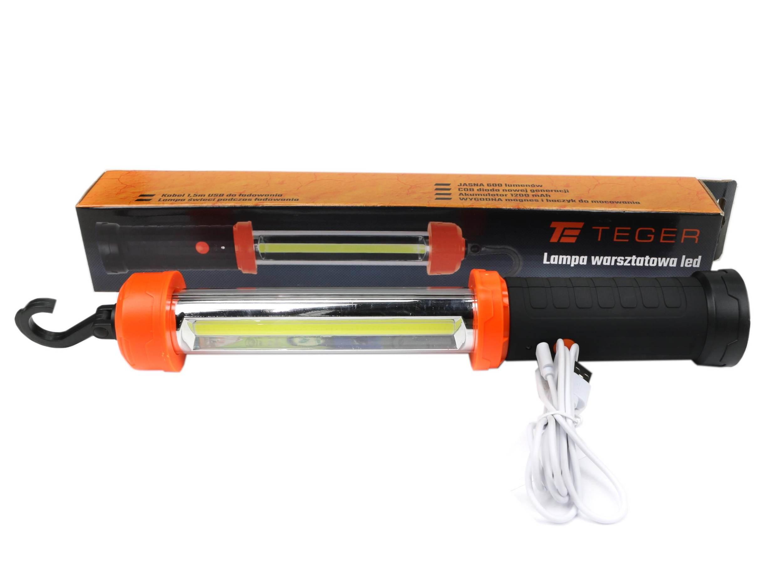 Lampa warsztatowa kanałowa latarka LED COB 600 lm 1200 mAh z kablem USB 1,5 - zdjęcie 3