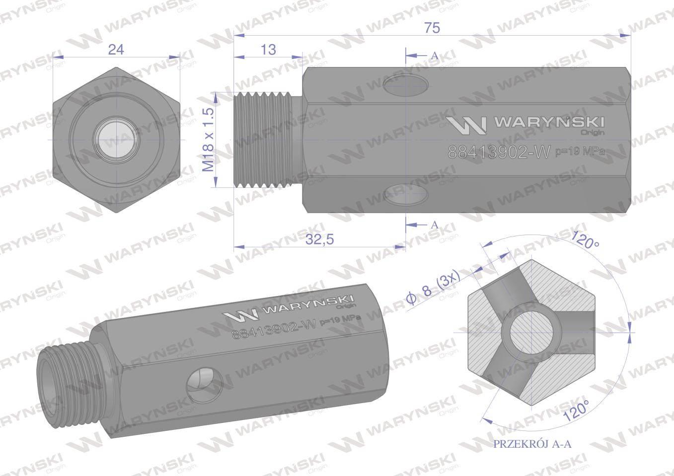 Zawór bezpieczeństwa cylindra hydraulicznego do C-385 WARYŃSKI 88413902-W - zdjęcie 3