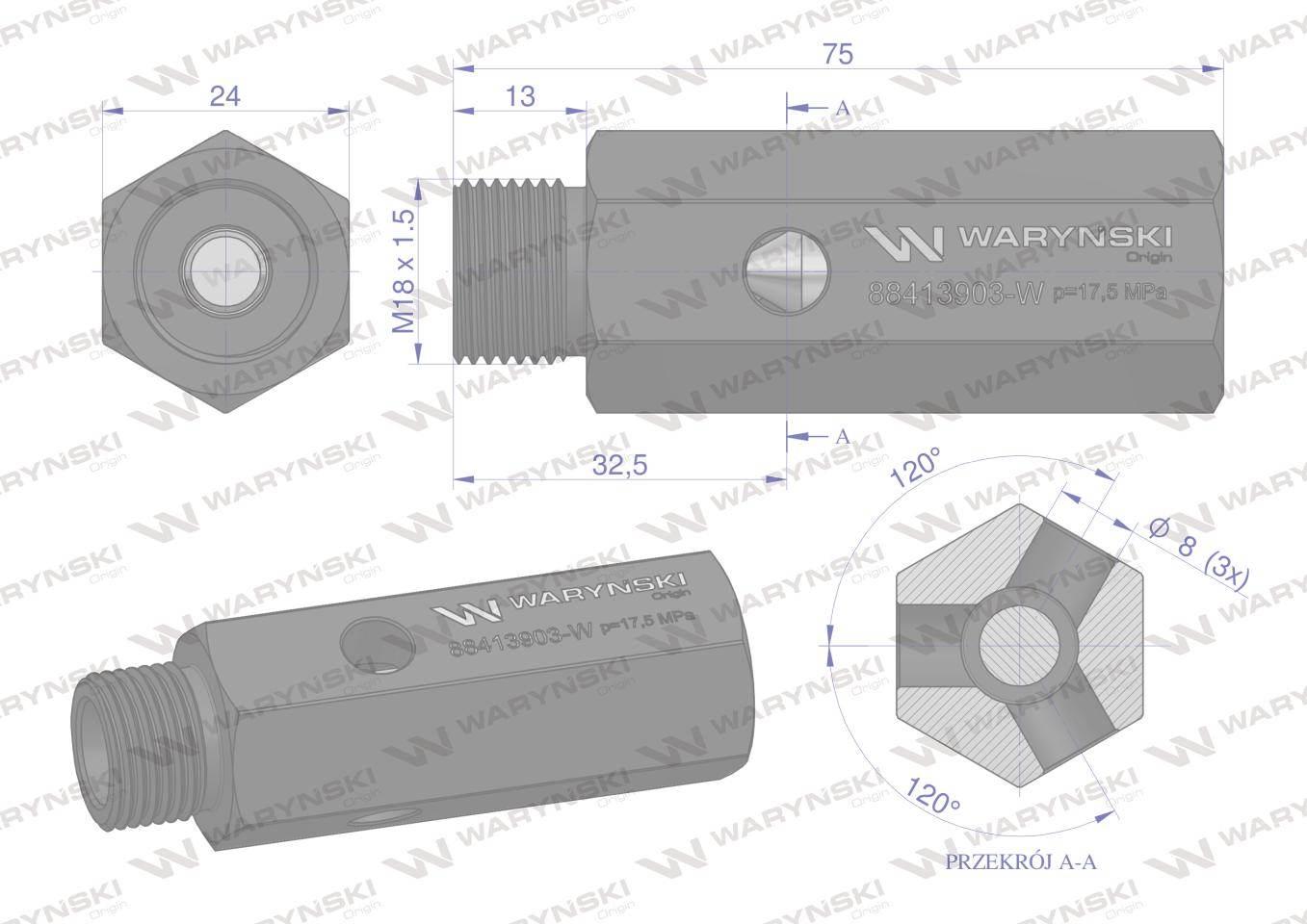 Zawór bezpieczeństwa pompy hydraulicznej do C-385 WARYŃSKI 88413903-W - zdjęcie 3