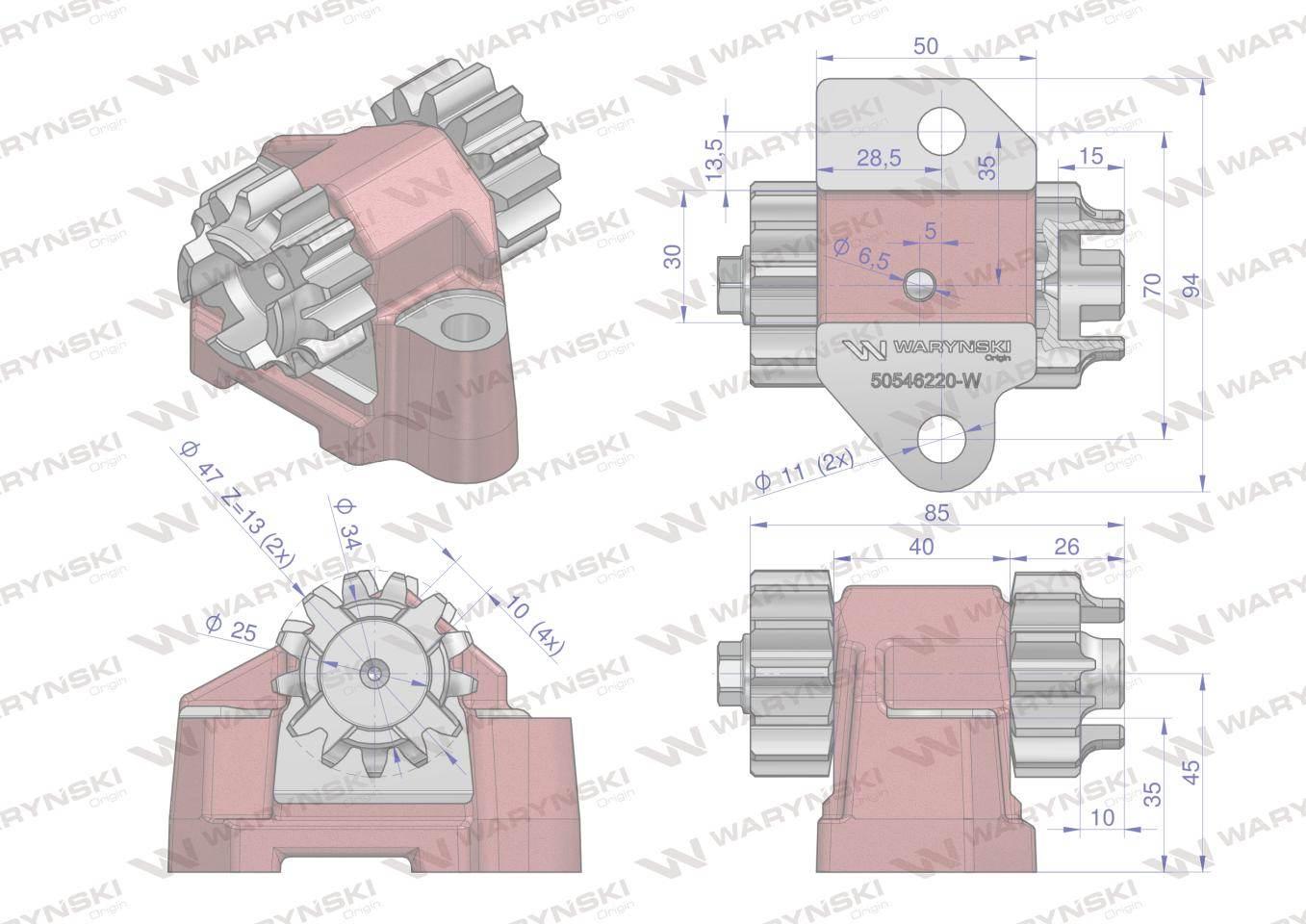 Wspornik napędu pompy hydraulicznej kompletny do C-360 WARYŃSKI 50546220-W - zdjęcie 3