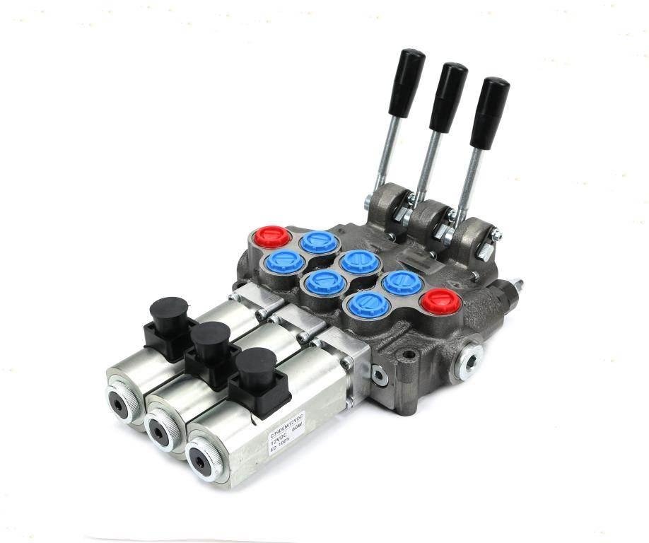 Rozdzielacz hydrauliczny (50 l/m) 3 sekc.ster. Ręczno elektryczne 12 DC - w - zdjęcie 2