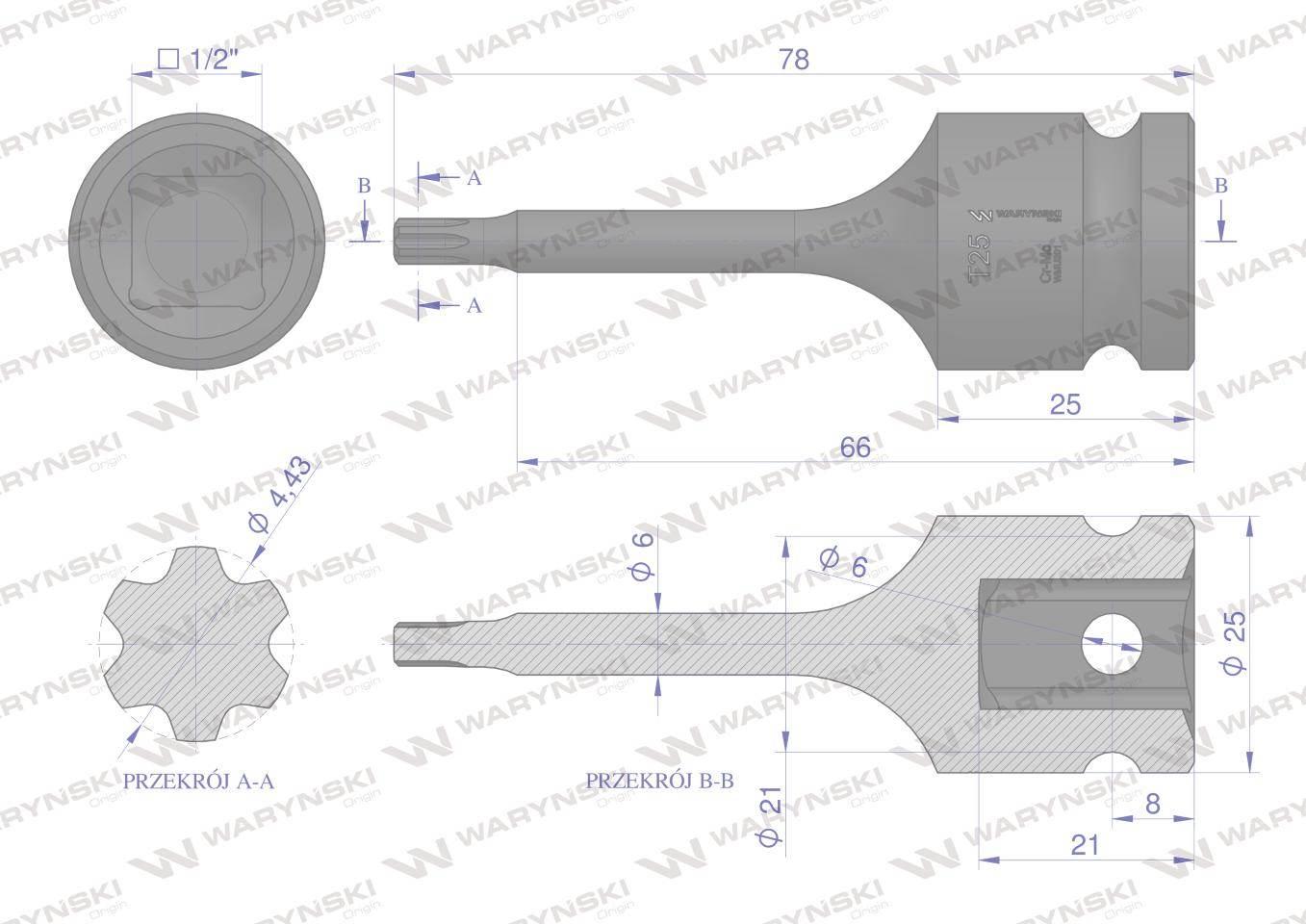 Nasadka udarowa 1/2" gwiazdkowa STAR T25 Waryński WMU201 - zdjęcie 3