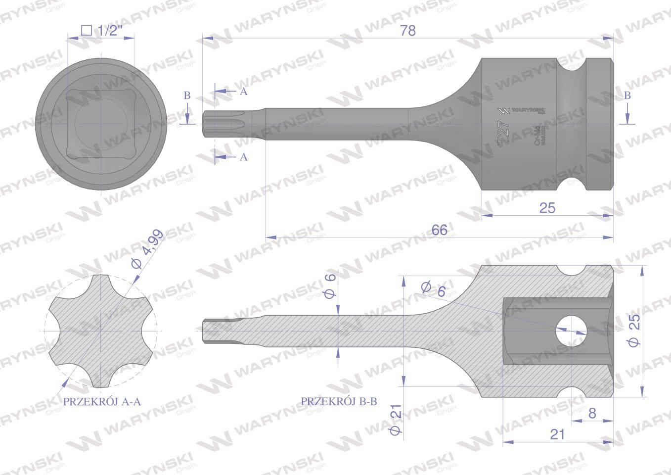 Nasadka udarowa 1/2" gwiazdkowa STAR T27 Waryński WMU202 - zdjęcie 3