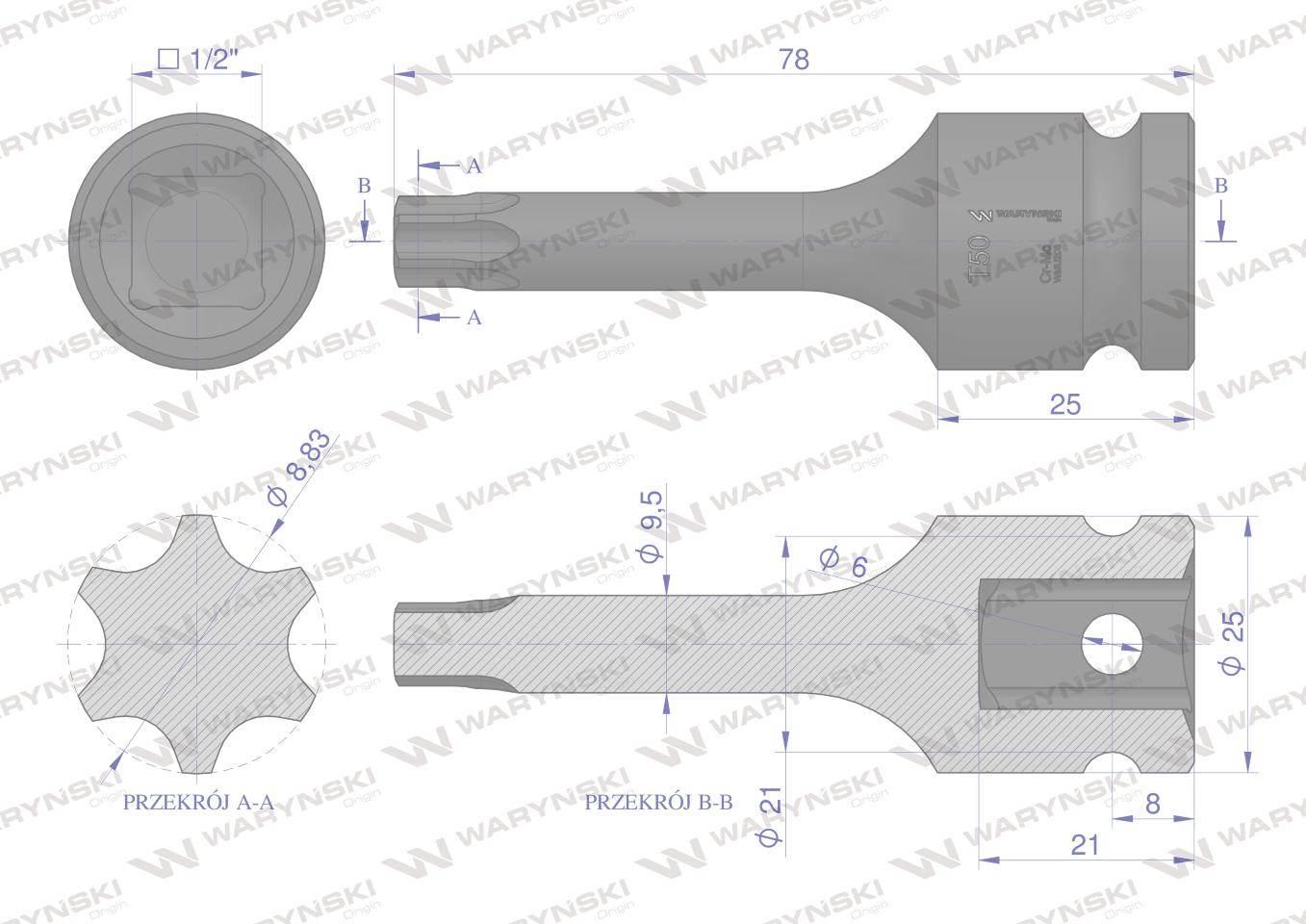 Nasadka udarowa 1/2" gwiazdkowa STAR T50 Waryński WMU206 - zdjęcie 3