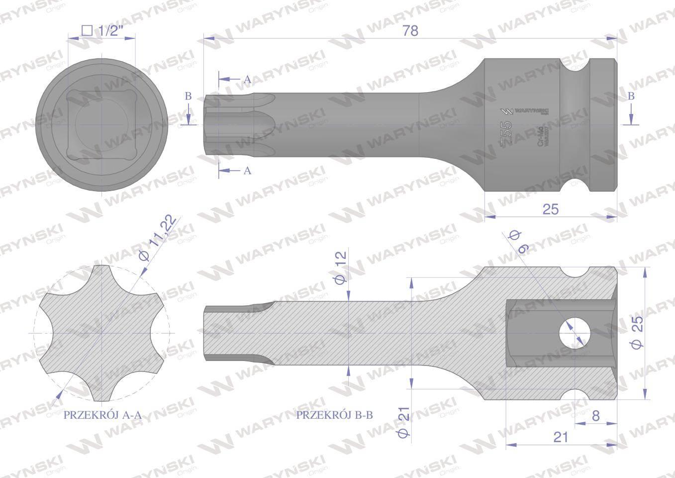 Nasadka udarowa 1/2" gwiazdkowa STAR T55 Waryński WMU207 - zdjęcie 3
