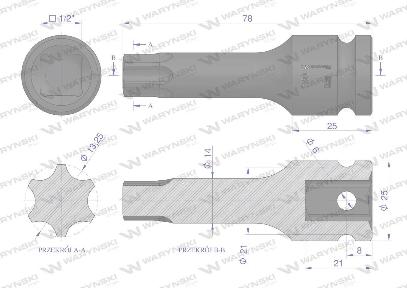 Nasadka udarowa 1/2" gwiazdkowa STAR T60 Waryński WMU208 - zdjęcie 3