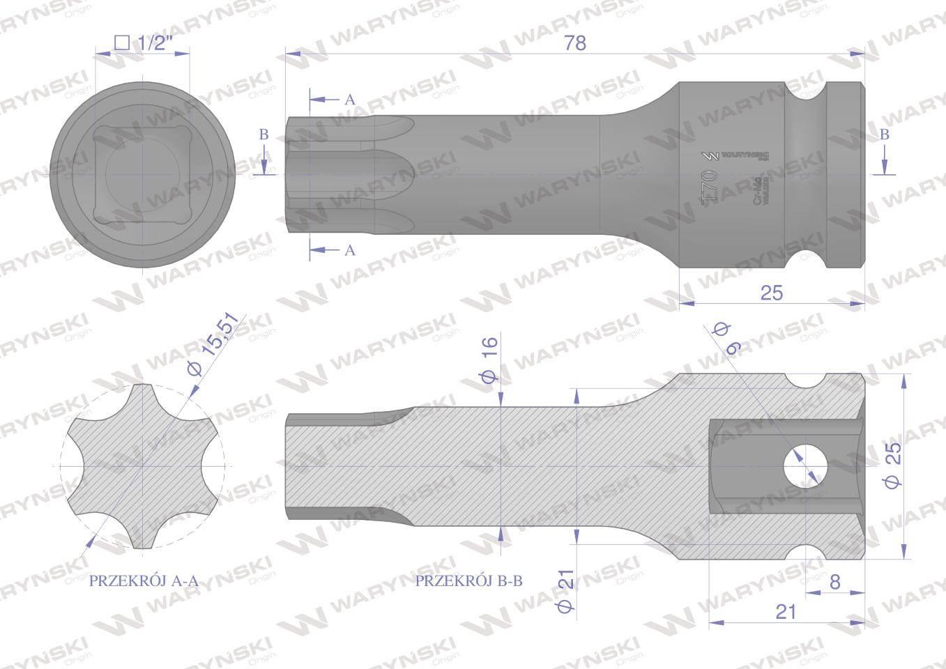 Nasadka udarowa 1/2" gwiazdkowa STAR T70 Waryński WMU209 - zdjęcie 3