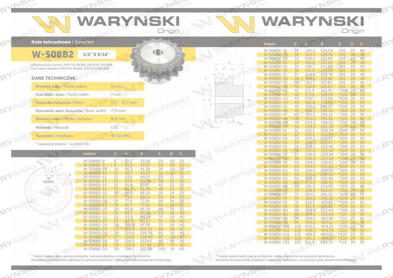 Koło zębate hartowane z kołnierzem 08B-2 (R2 1/2) Z-17 Waryński W-S08B2-17 - zdjęcie 3