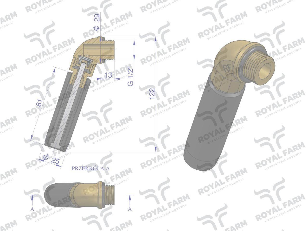 Zawór rurowy kompletny poidła RF-20909026 RF-20909018 ROYAL FARM - zdjęcie 2