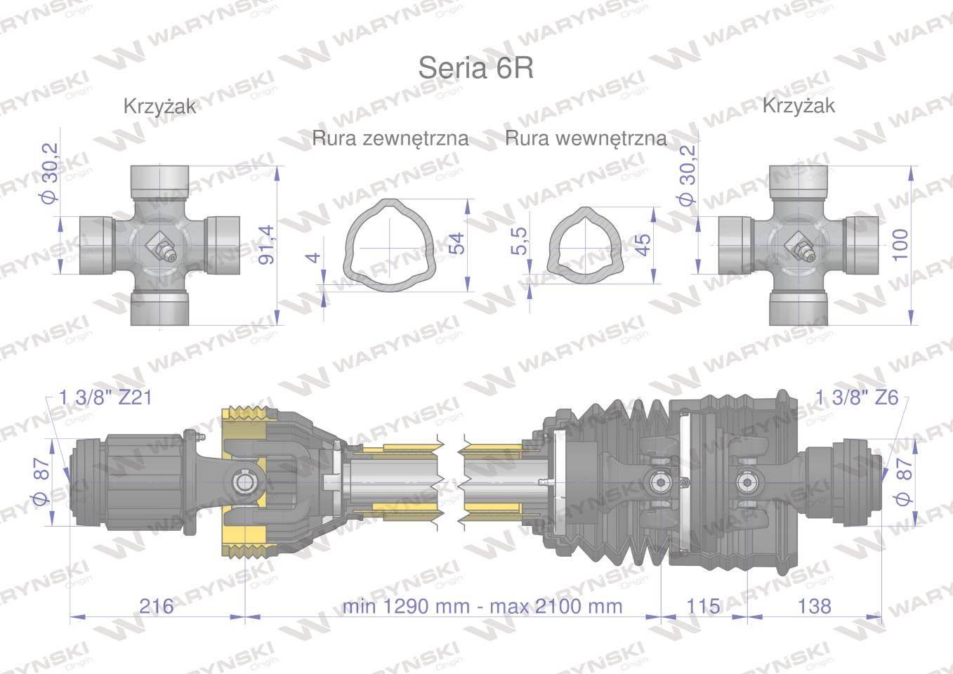 Wał przegubowo-teleskopowy 1290-2100mm 830Nm sprzęgło zapadkowe 1200 Nm Z21 - zdjęcie 3