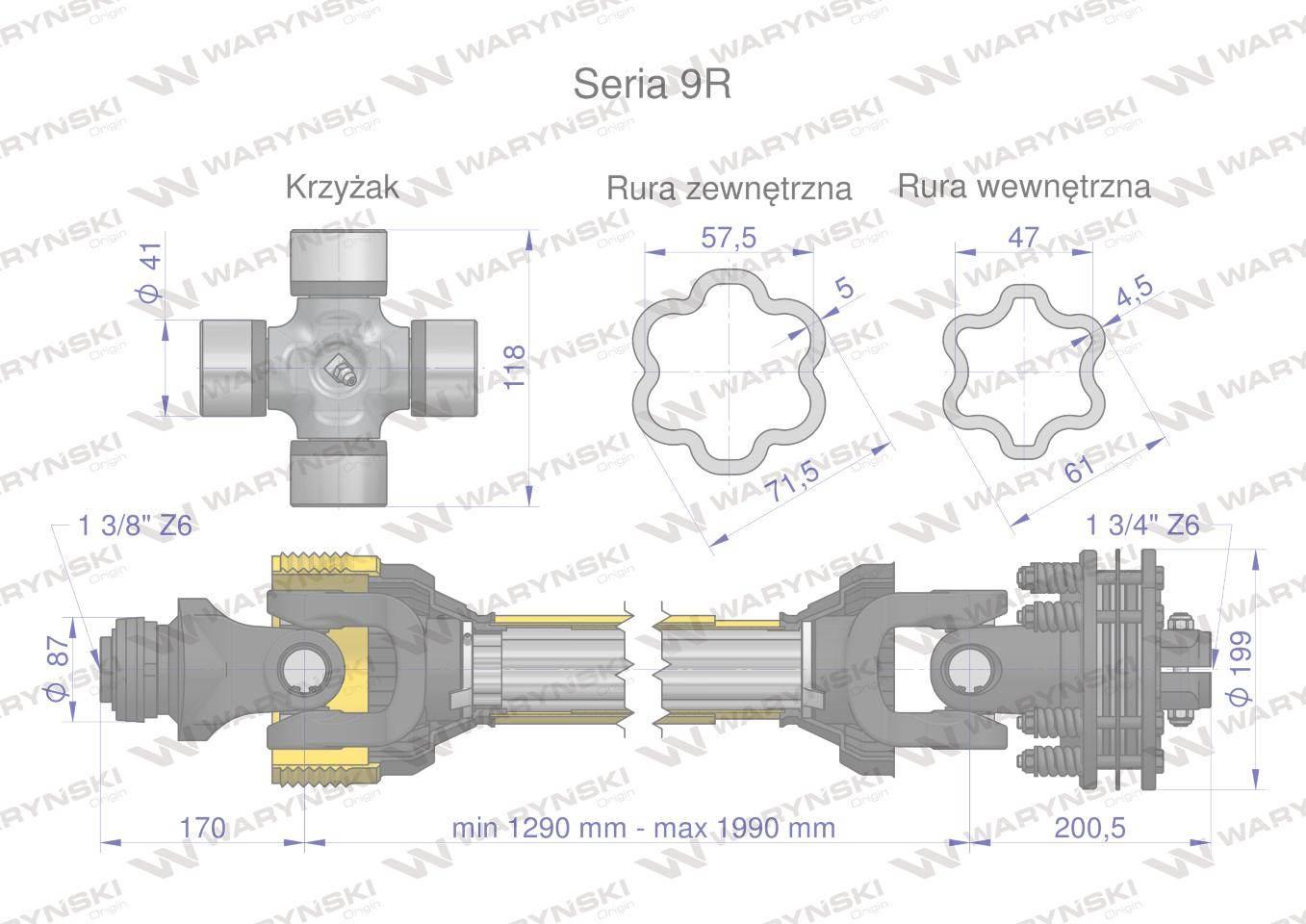 Wał przegubowo-teleskopowy 1290-1990mm 1950Nm sprzęgło cierne 2500Nm Z6 - 1 - zdjęcie 3