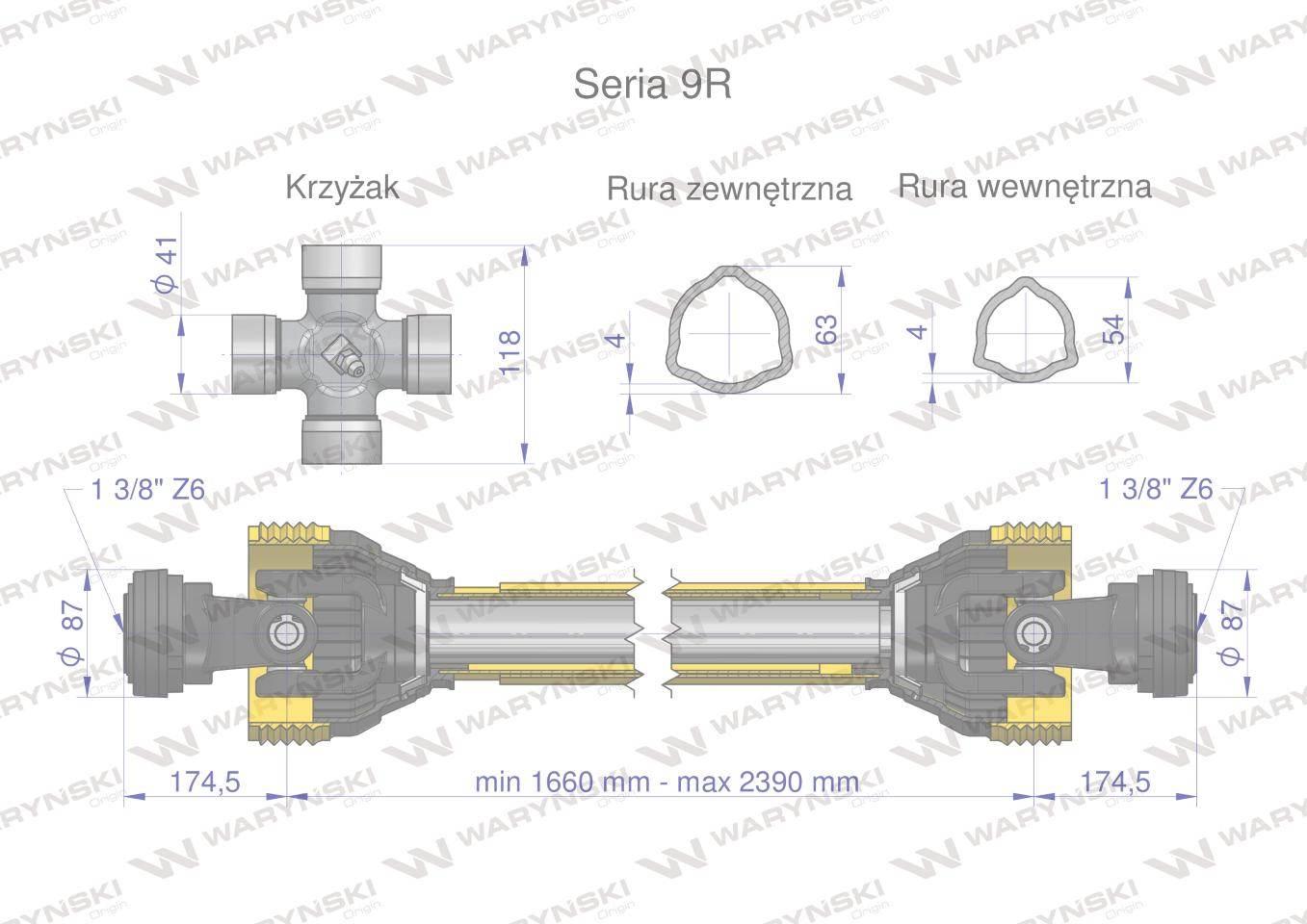 Wał przegubowo-teleskopowy 1660-2390mm 1890Nm CE 2020 seria 9R Waryński - zdjęcie 2