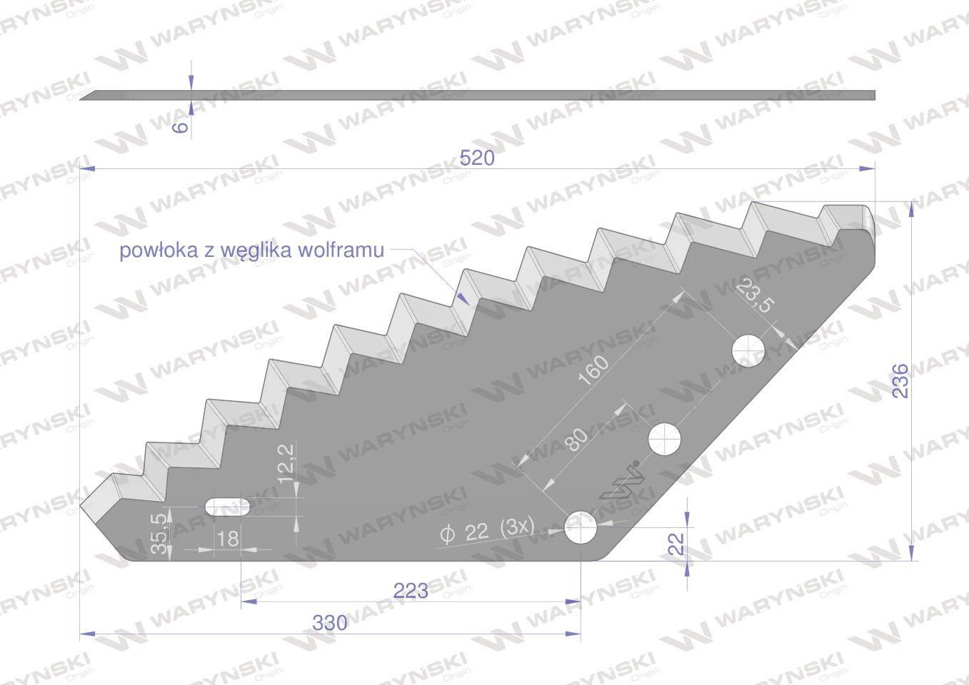Nóż paszowozu uniwersalny otwór 22 mm z węglikiem wolframu Waryński - zdjęcie 2