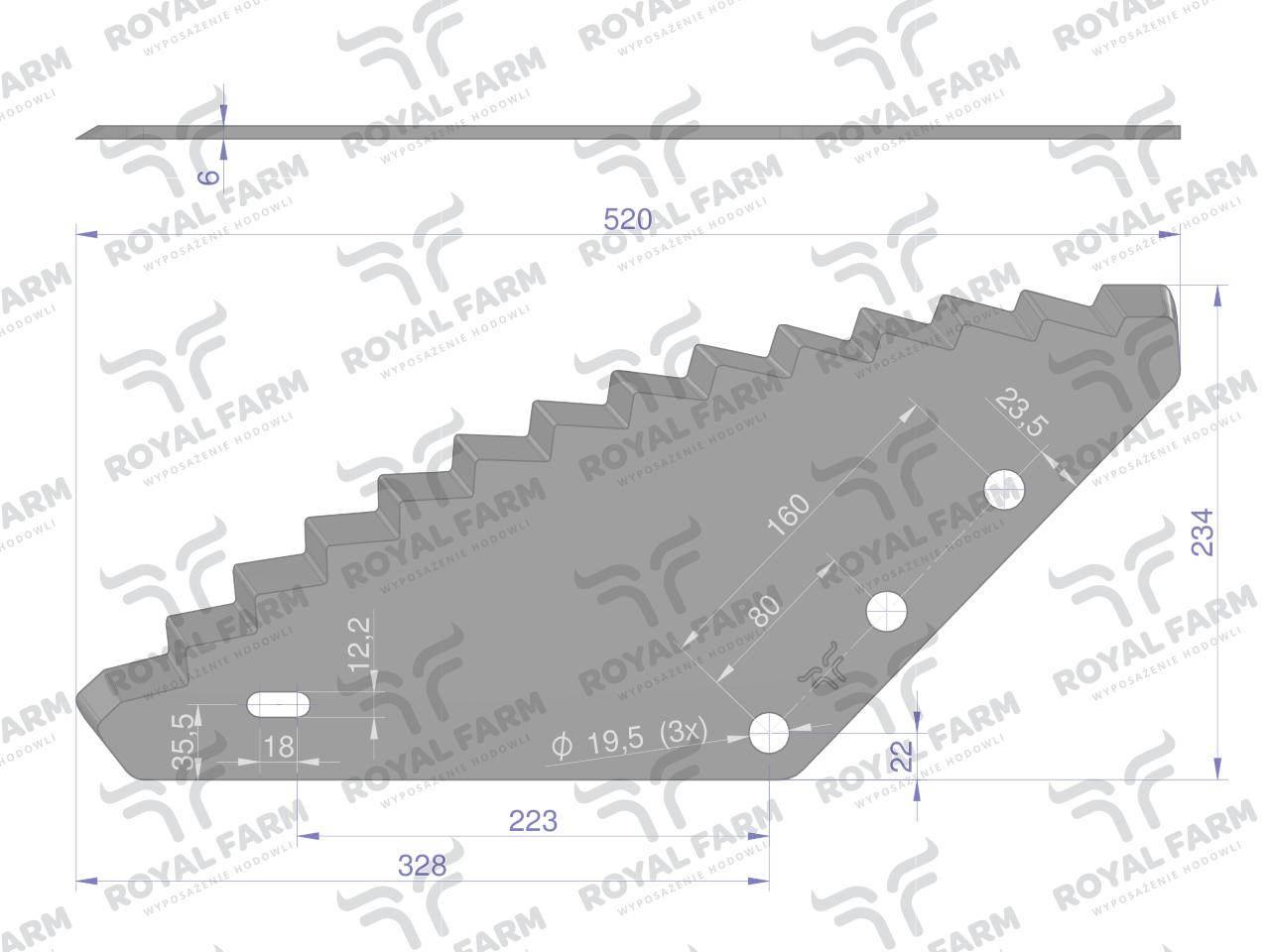 Nóż paszowozu uniwersalny otwór 19.5 mm Standard ROYAL FARM RF-9010111 - zdjęcie 2
