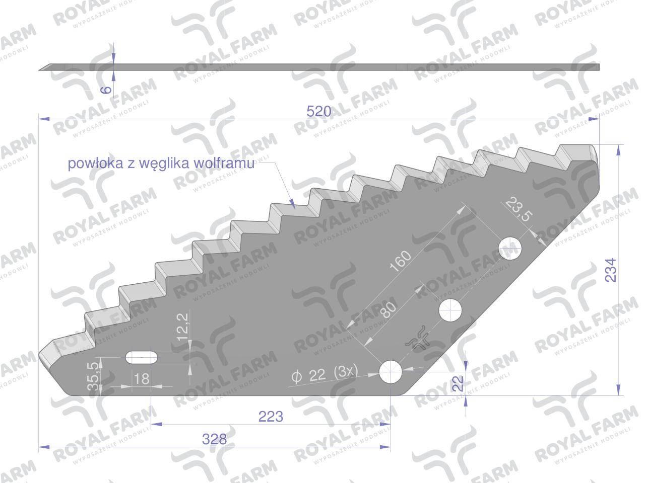 Nóż paszowozu uniwersalny otwór 22mm z węglikiem wolframu Standard ROYAL FA - zdjęcie 2