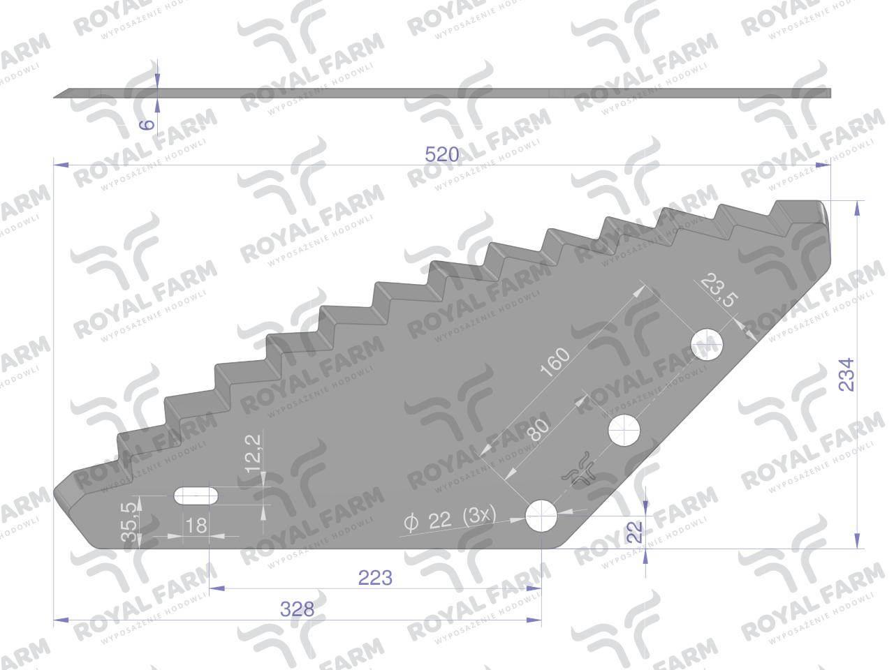 Nóż paszowozu uniwersalny otwór 22mm Standard ROYAL FARM RF-9010101 - zdjęcie 2