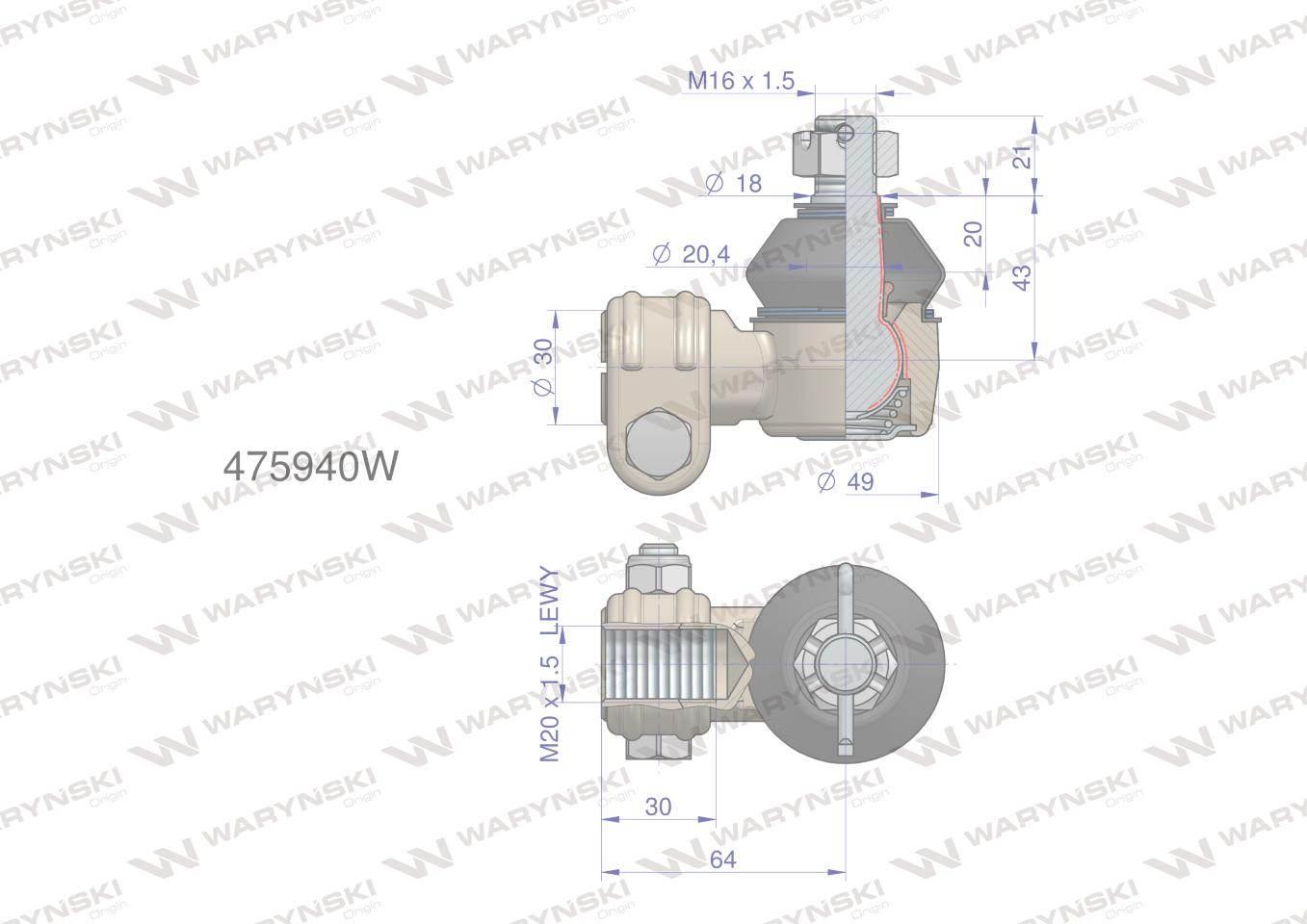 Przegub układu kierowniczego Manitou 475940 Waryński 475940W - zdjęcie 2