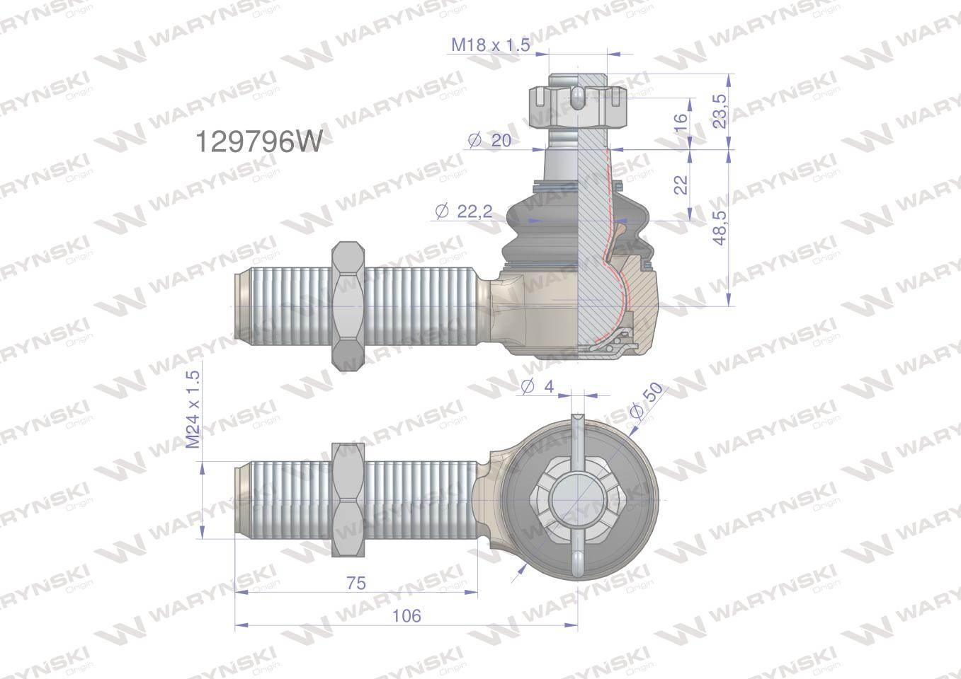 Przegub układu kierowniczego Manitou 129796 Waryński 129796W - zdjęcie 2