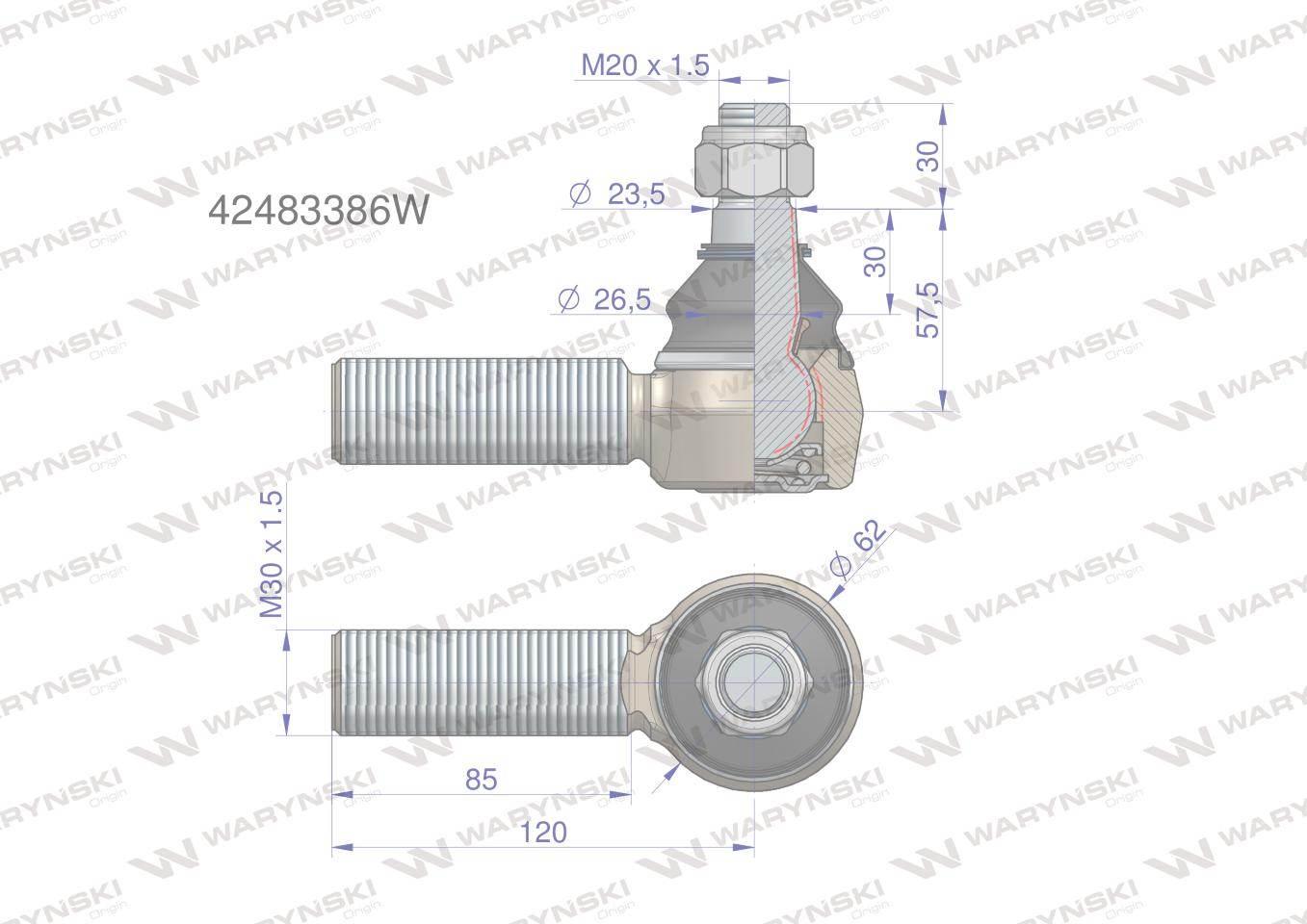 Przegub układu kierowniczego JCB 42483386 Waryński 42483386W - zdjęcie 2