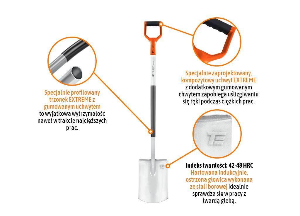 Szpadel prosty na metalowym trzonku Extreme / TEGER T-G-SPMT-02 - zdjęcie 2
