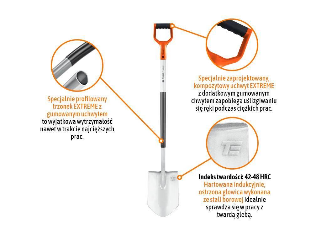 Szpadel szpiczasty na metalowym trzonku Extreme / TEGER T-G-SSMT-02 - zdjęcie 2