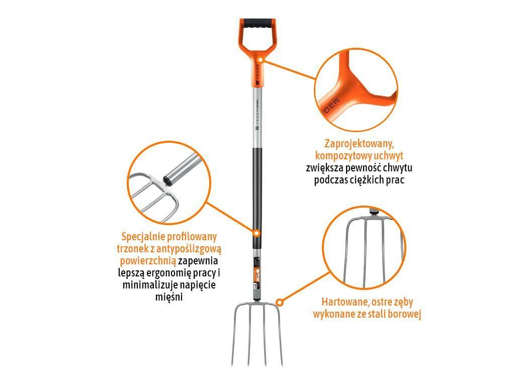Widły gospodarcze 4-zębne na metalowym trzonku - Standard (dł. 1300 mm) Ext - zdjęcie 3