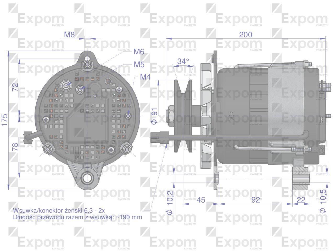 Alternator MTZ 72A Z PRZEWODEM EXPOM KWIDZYN eu G9647.3701EX - zdjęcie 3