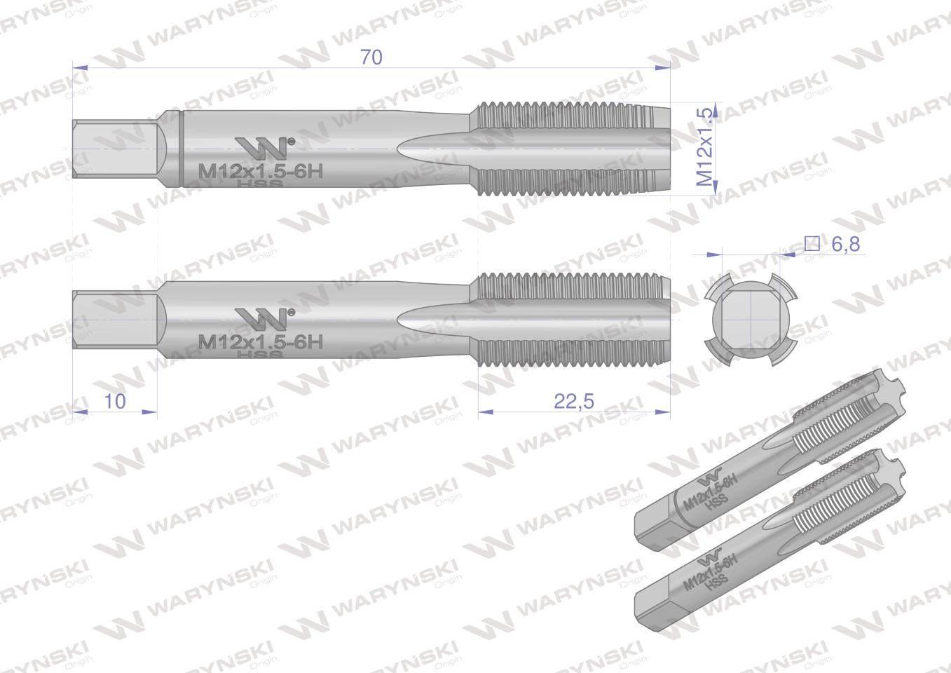 Gwintowniki komplet 2 szt do gwintu metrycznego drobnozwojnego DIN2181 M12X - zdjęcie 2